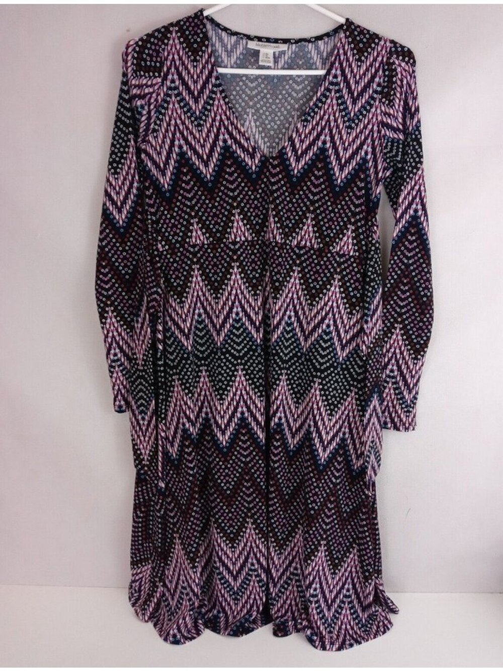 Motherhood Maternity Black Dress With Colorful Floral Chevron Design Size XS